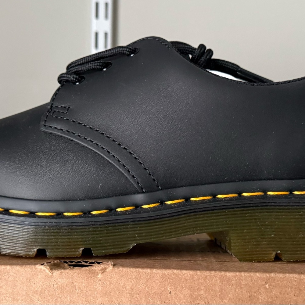 Dr. Martens Woman’s 9 or Men’s 8 Black Leather Derbys with Yellow Stitching - Picture 6 of 16
